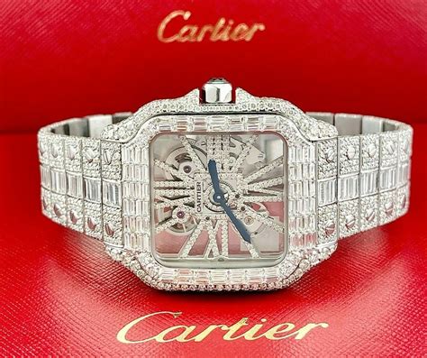 fake cartier watch iced out|iced out cartier skeleton watch.